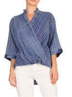 Elan International, Women - Shirts & Tops,  Indigo Stripes Cross Top