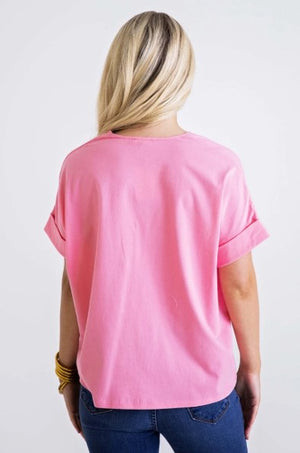 Karlie, Women - Shirts & Tops,  Pink Knit V-Neck Top