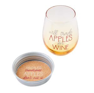 Mud Pie Apple Teacher Wine Glass and Coaster Set - Eden Lifestyle